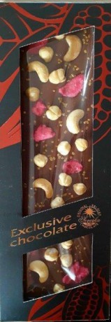 Exclusive Chocolate Hořká – KEŠU OŘÍŠKY & LÍSKOVÉ OŘÍŠKY & RŮŽE & ZLATÉ KRYSTALKY