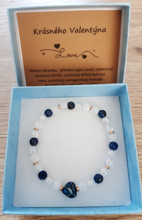 Valentýnský náramek – Lapis Lazuli, křišťál, regalit